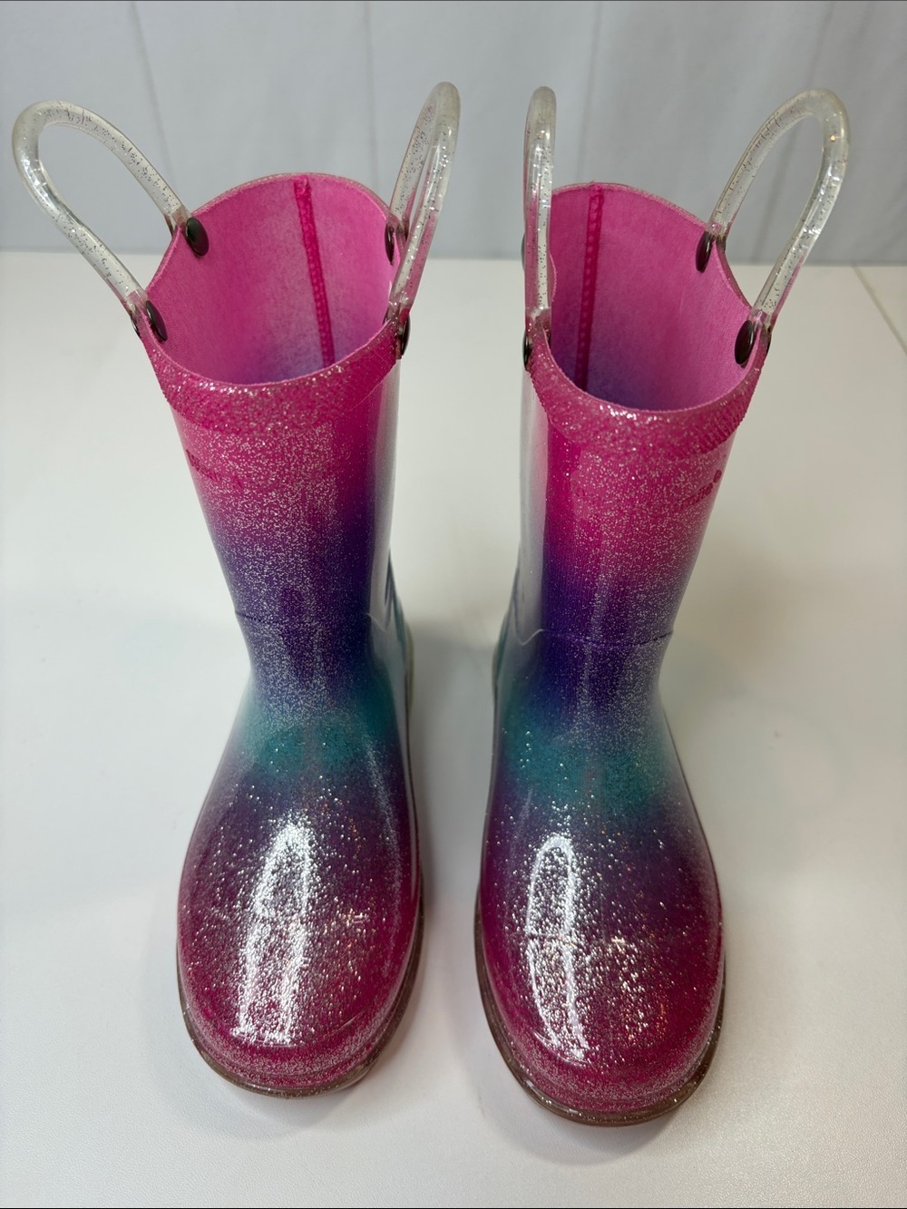 Western Chief Glitter Ombre Kids Rain Boots - Pink Purple Teal girls 10 Like New - Picture 2 of 8